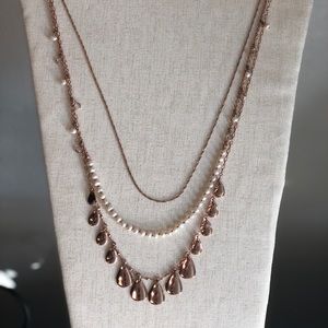 WHBM rose gold and pearl long necklace